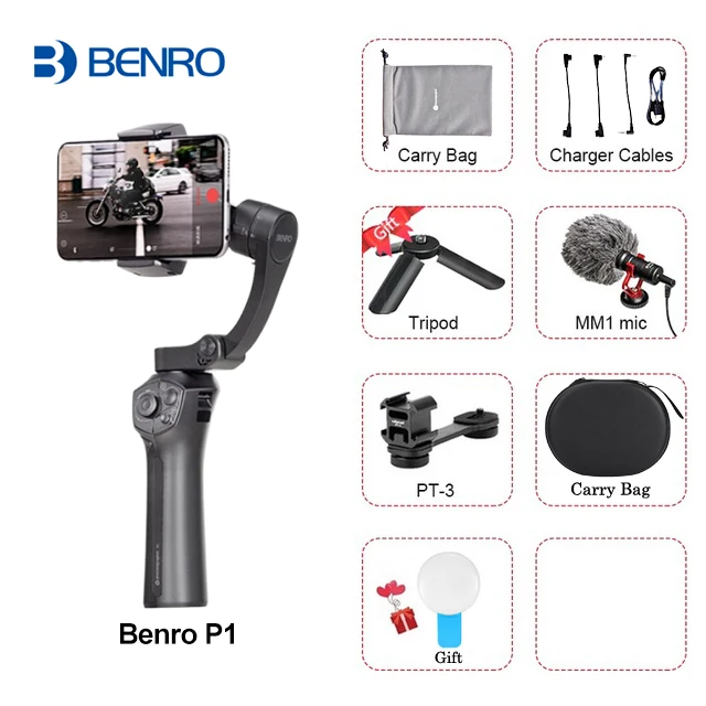 BENRO P1 3 оси смартфон Gimbals Ручной Стабилизатор для Gopro iPhone huawei XiaoMi Pk Snoppa Atom DJI Osmo mobile 3 2 - Цвет: Package5