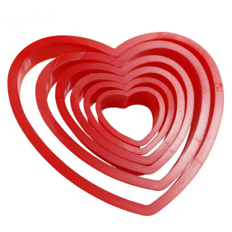 Cake Mold Cookie Cutters 6pcs/set Love Heart Shaped Plastic Cake mold cookie cutter biscuit stamp fondant Sugar Craft pastry cake decorating tools