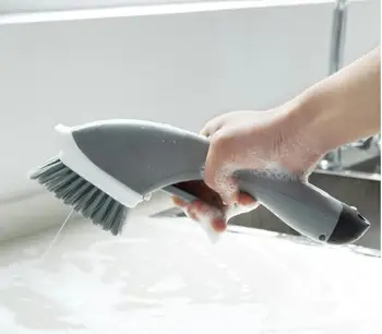 

1PC Long Handle Automatic Kitchen Sink Add Detergent Water Spray Cleaning Brush Convenient Cleaning Brush QA 174