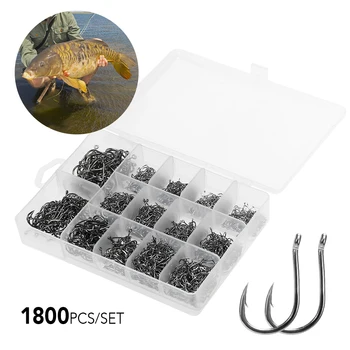 

1200pcs / 1800pcs 3#-16# Mixed Size Fishing Hooks Set High Carbon Steel Fishing Hooks Fishhooks Tackle Pesca