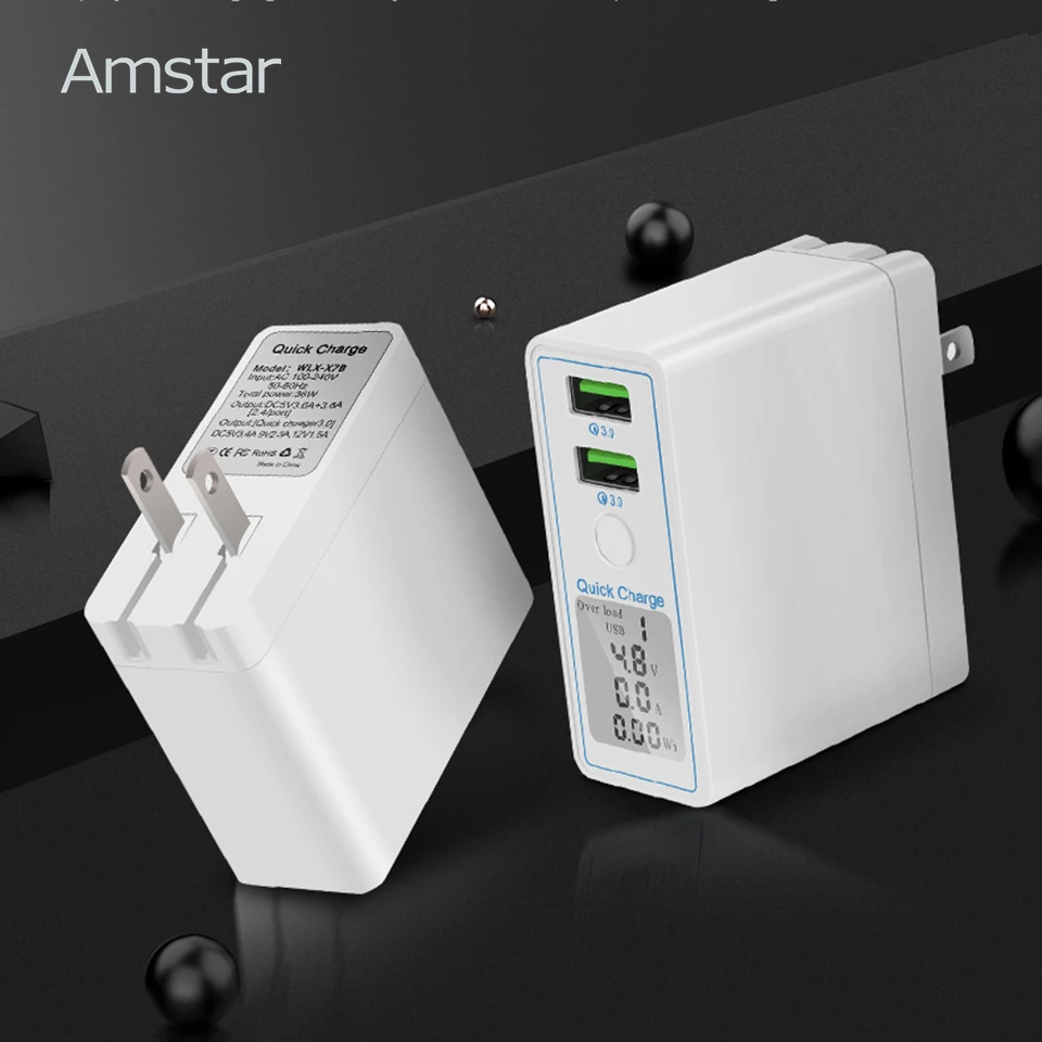 Amstar Quick Charge 3,0 Dual USB зарядное устройство 36 Вт Светодиодный дисплей QC3.0 дорожное настенное зарядное устройство для iPhone samsung huawei Xiaomi Быстрая зарядка