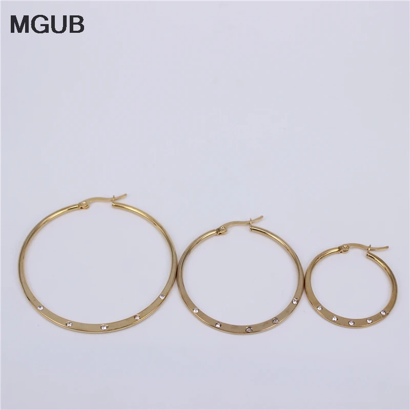 Дизайн, простые женские серьги-кольца золотого цвета из нержавеющей стали, круглые Кристальные вечерние серьги, подарок, LH765