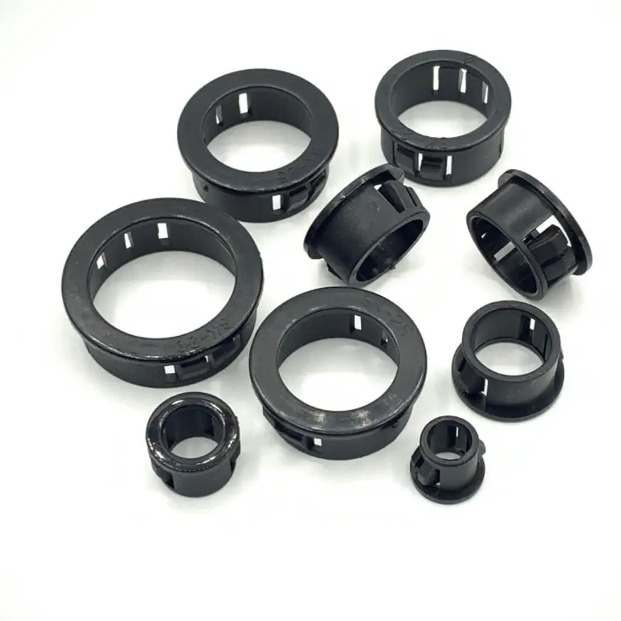 200PCS/1LOT Black Nylon Snap Bushing Cord Buckle-Type Protective Coil Wire Ring Grommet Cable Hole Plug SB-10 13 16 19 22 26 30