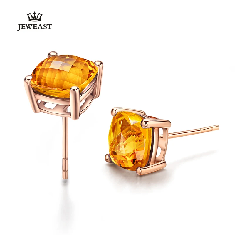

LSZB 14k Pure Rose Gold Natural Citrine Diamonds Stud Earrings Elegant Affordable Price of Diamond Earring 750Solid Gold A Pair