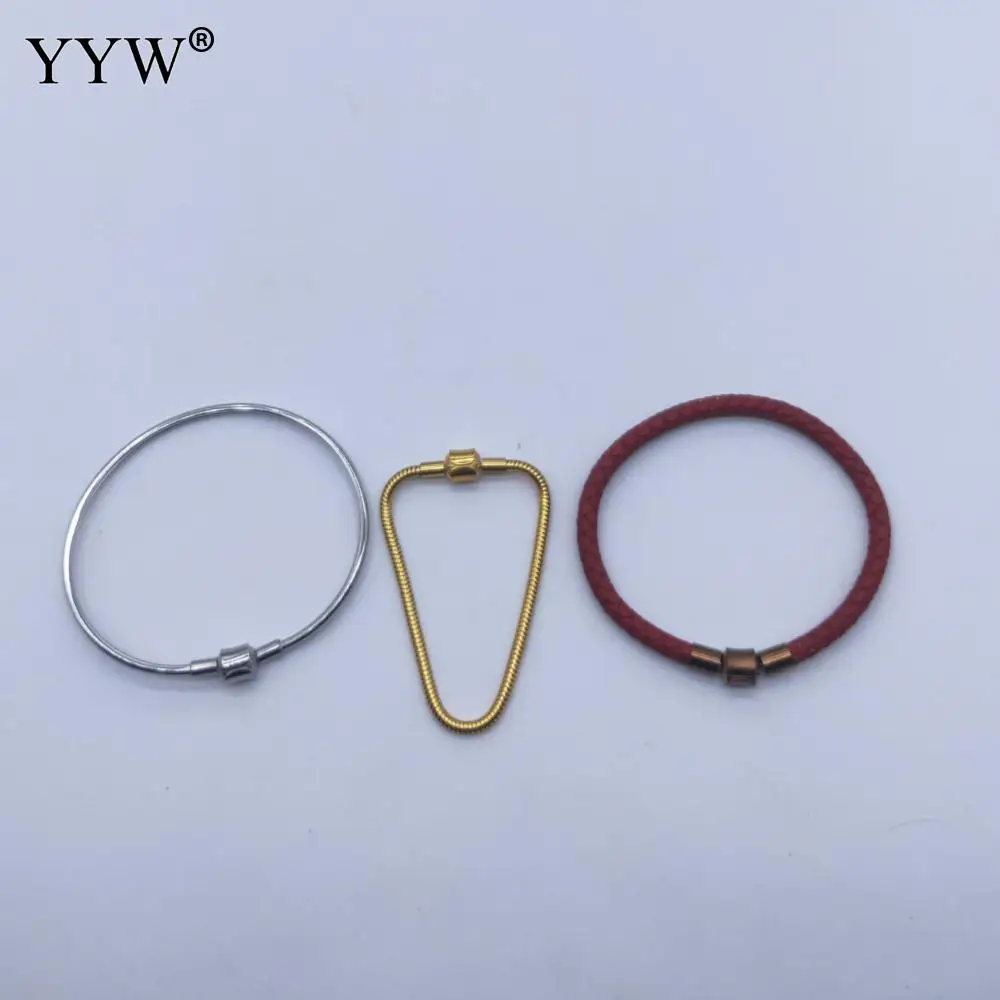 10pcs Stainless Steel Clasps European Clips With End Caps Stopper Hole 2mm 3mm 4mm 5mm Fit Diy Bracelet Necklace Jewelry Making