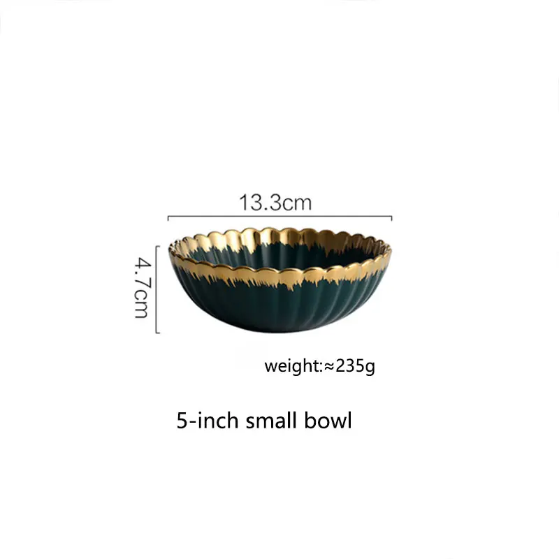 5- inch small bowl Глод обод зеленая посуда обеденные пиалы и пластинки с цветами Набор американский стиль рисовый салат суп миска для десерта тарелка посуда - Цвет: 5- inch small bowl