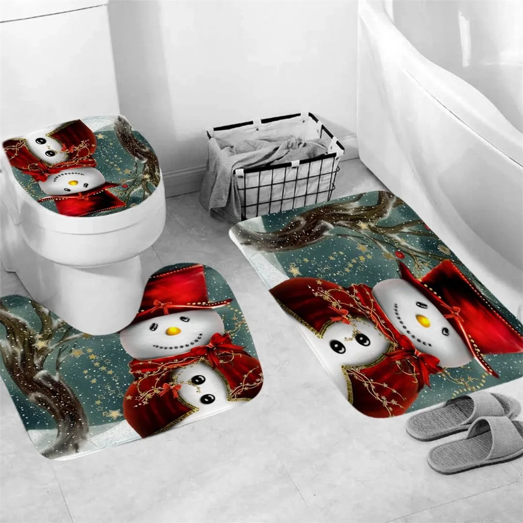 3 шт. Рождественская занавеска для душа, ванная комната, противоскользящие Ковровые Коврики для туалета, набор ковриков, Горячая Распродажа, поддержка,, Прямая поставка