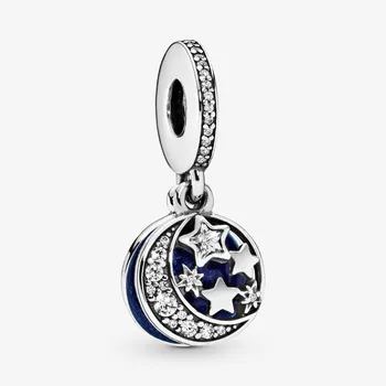 

New Original 925 Sterling Silver Blue Sky Moon Starry Crystal Stars Pendant Charms Fit Pandora Bracelet Women DIY Jewelry Beads