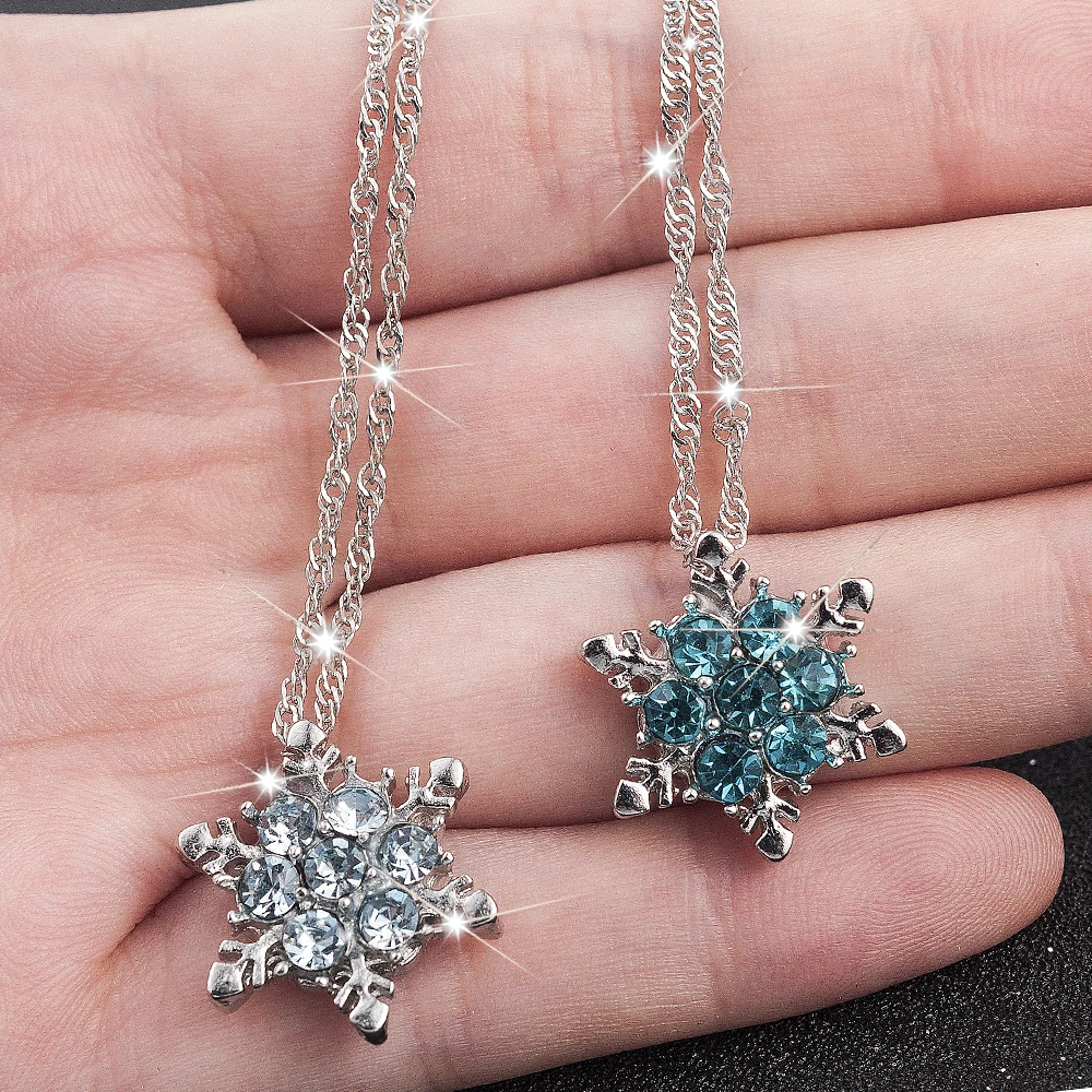Blue Crystal Snowflake Zircon Flower Necklaces & Pendants Jewelry - Image 2
