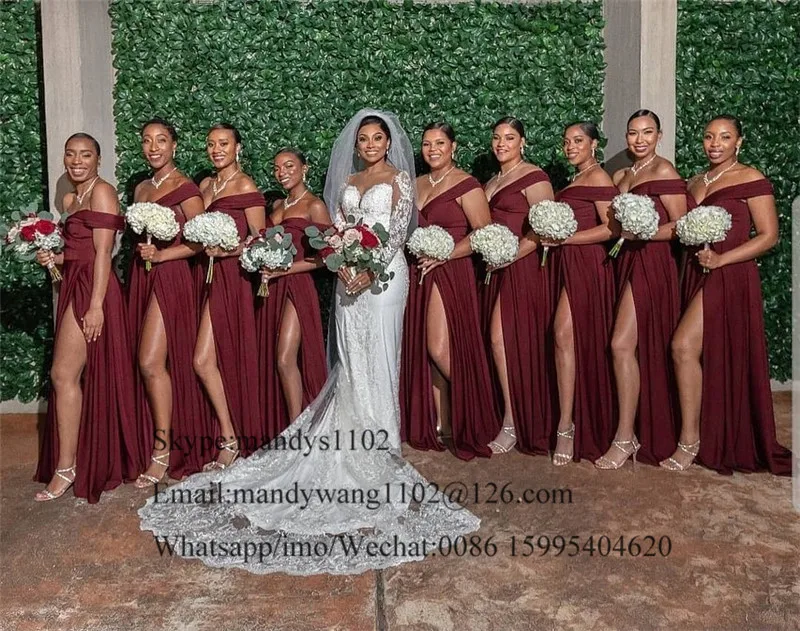 African Long Bridesmaid Dresses Formal A-line Satin Maid Of Honor Dress Sexy High Split Wedding Guest Party Gowns Plus Size