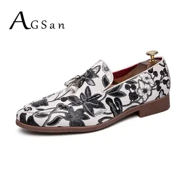 

AGSan Printed Dress Shoes Slip On Wedding Shoes Pointed Toe Party Oxfords Big Size 38-47 Prom Tassel Loafers Fashion Footwear