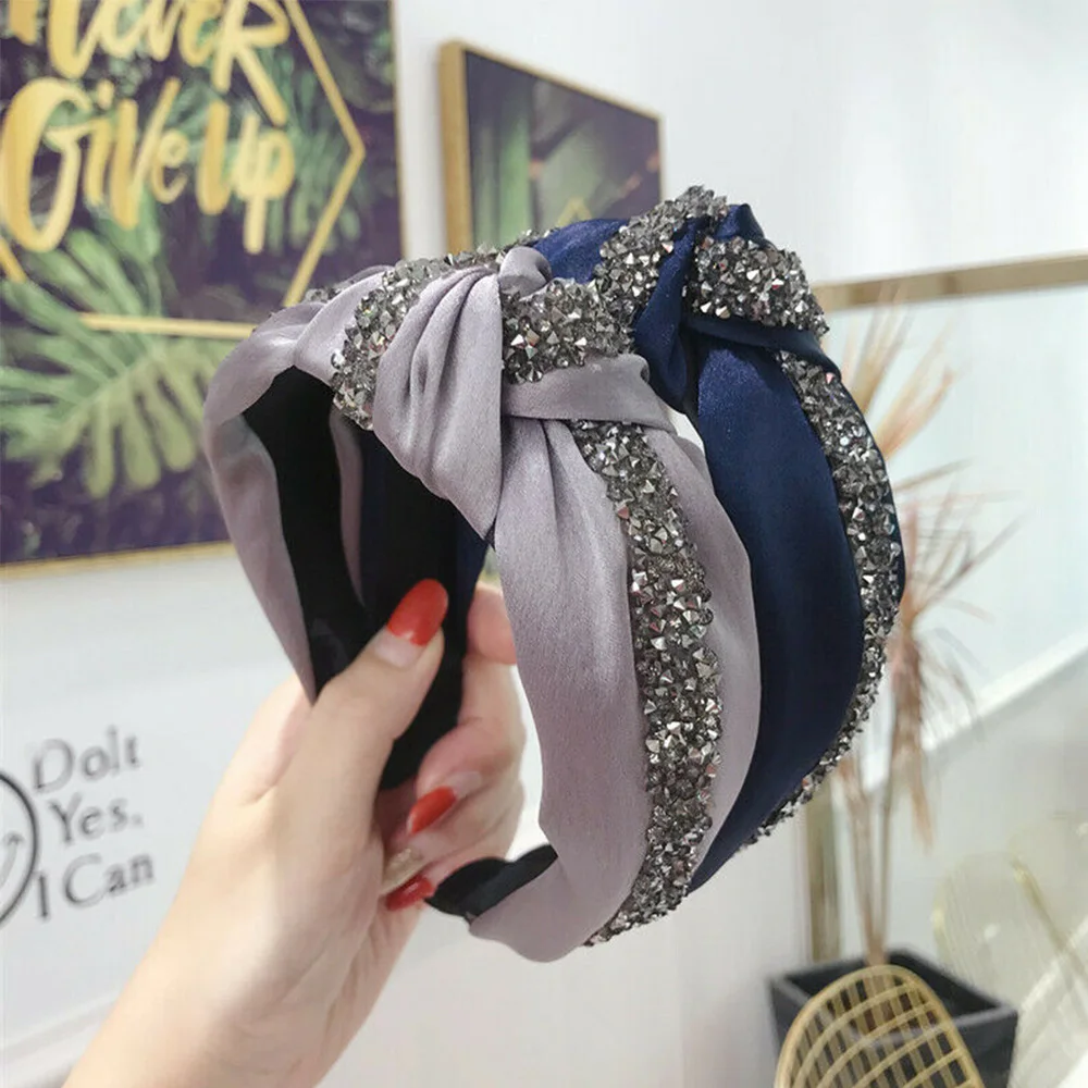 5 Colors Women's Tie Headband Silk Shiny Knot Headbands Crystal Knot Hair Band Women Patchwork Hoop Accessories Headpiece