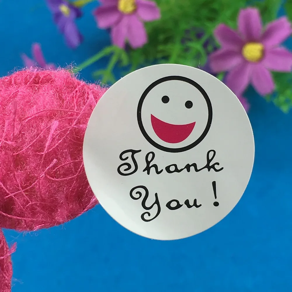 

500pcs Thank you Sticker Labels White Cute Smiling Face Add Thank you Round Stickers Reward Kids Seal Labels For Gift Boxes