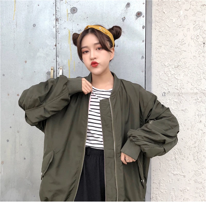 Куртка-бомбер женская, оверсайз, на молнии, с длинным рукавом | Женская ...