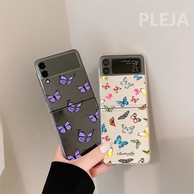 Cute Color Butterfly Clear Phone Case For Samsung Galaxy Z Flip 3 Cover Cartoon Hard Protective Cases For Samsung Z Flip3 Funda Mobile Phone Cases Covers Aliexpress