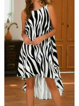 

Women Summer Stripe Long Maxi Dress Floral Print Sleeveless Shirt Dress Plus