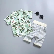 Одежда для мужчин коллекция года, футболка Летняя детская одежда с короткими рукавами комплект из двух предметов с рисунком листьев и птиц, товары