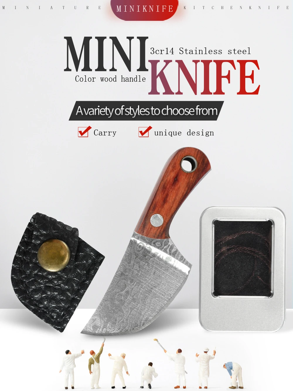 迷你型红彩木柄剔骨刀砂光详情 (2)