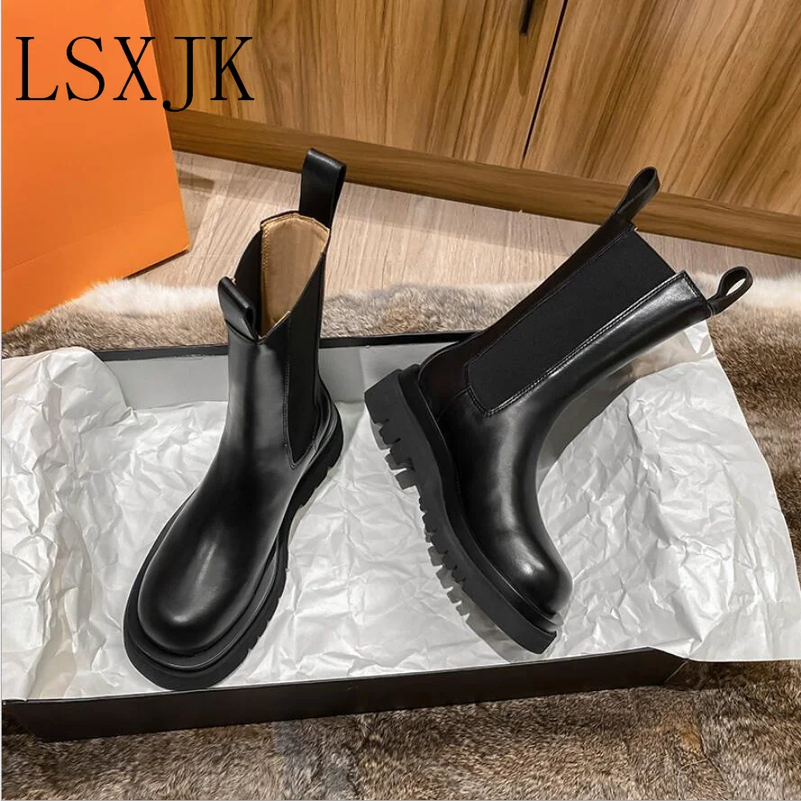 

LSXJK Martin Boots Women 2021 New Winter Mid-Tube Thick-Soled Spring And Autumn Single Boots Chelsea Short Boots Smoke Tube Boot