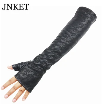 

JNKET Long Sleeved Leather Gloves Ladies Winter Fashion Lace Design PU Leather Gloves Windproof Warm Driving Gloves