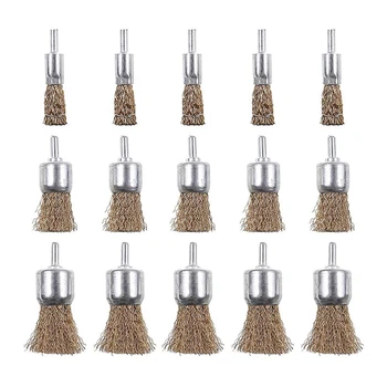 

15 Pack Brass Coated Wire Brush Wheel & Cup Brush Set with 1/4-Inch Shank, 3 Sizes Coated Wire Drill Brush Set Perfect for Remov
