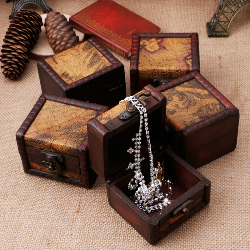 Винтажная Деревянная Карта Коробка Для Хранения Чехол ювелирные запонки сундук маленький подарок