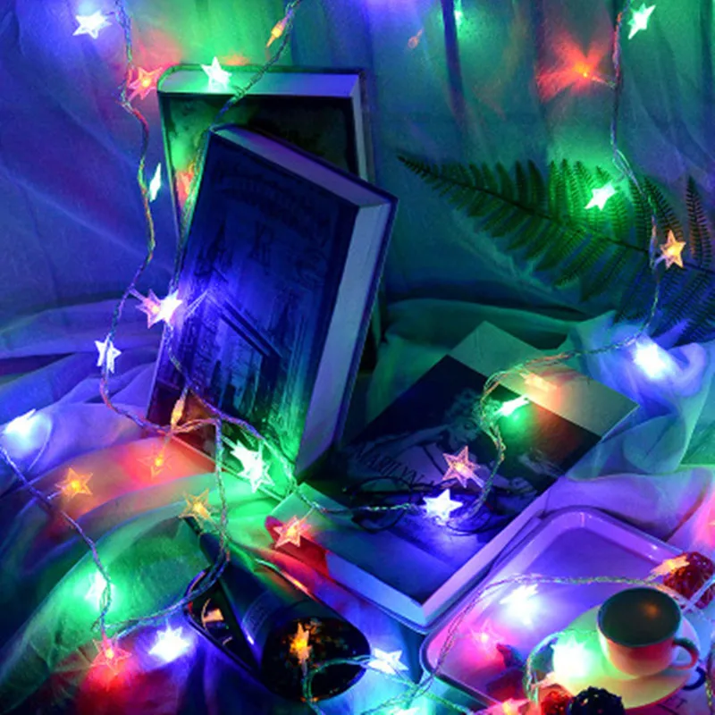 1 м праздничный светильник, ожерелье, светодиодный светильник-гирлянда в форме звезды, лампа на батарейках, светильник-гирлянда, водонепроницаемый, для улицы, свадьбы, Рождества, светодиодный, гирлянда