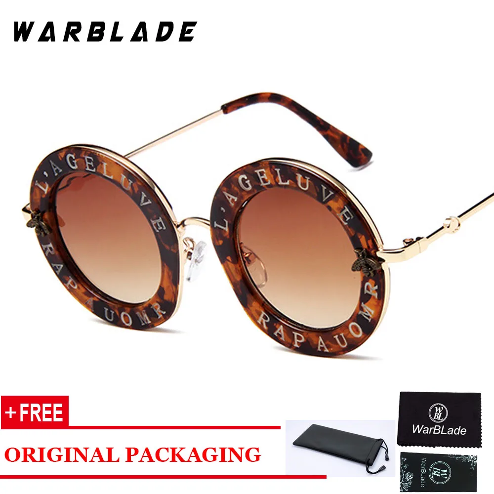 leopard WarBLade Ретро Круглые Солнцезащитные очки Брендовые дизайнерские английские буквы металлическая рамка женские солнцезащитные очки модные женские оттенки - Цвет линз: leopard