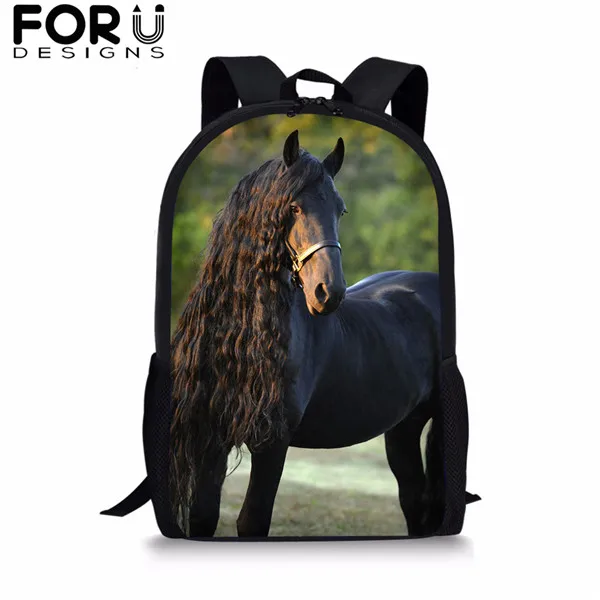 FORUDESIGNS/3 шт./компл. школьная сумка для мальчиков и для девочек-подростков; Friesian рюкзаки с рисунком лошади студент красивый вороной конь рюкзак для путешествий - Цвет: CDGX1497C