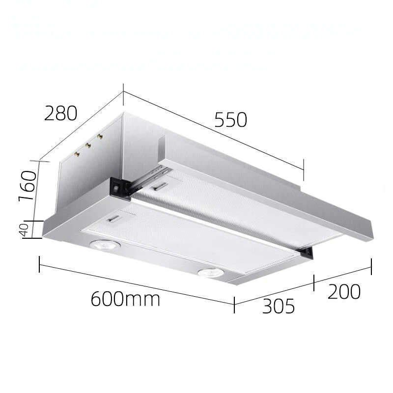 Pull-out Range Hood Exhaust Fan Kitchen Exhaust Hood Small Dual Motors Home Ultra-thin Stainless Steel European Style Range