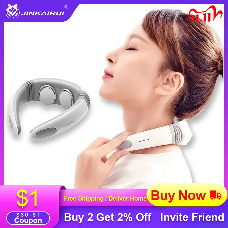 Jinkairui Electric Pulse Neck Massager Infrared Heating Protector Physical Therapy Relief Pain Tool Cervical Relax Massagem | Красота и