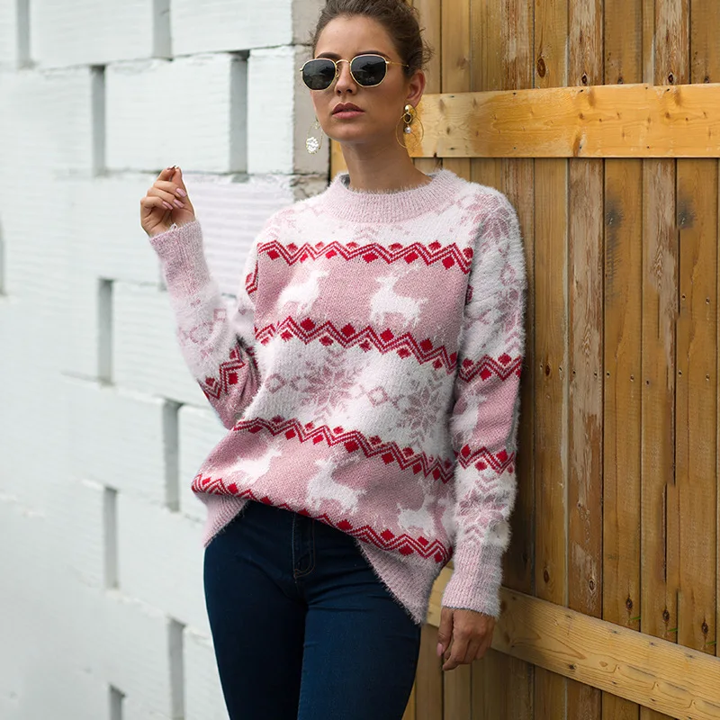 

2020 New Christmas Sweater Women's Knitwear Autumn and Winter Casual Style Fashion Snowflake Print Pullover Sweater Female
