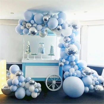 

193pcs Pastel Blue White Balloons Arch Kit Silver 4D Foil chrome Latex For Birthday Wedding Baby Shower Decoration Party Supplie