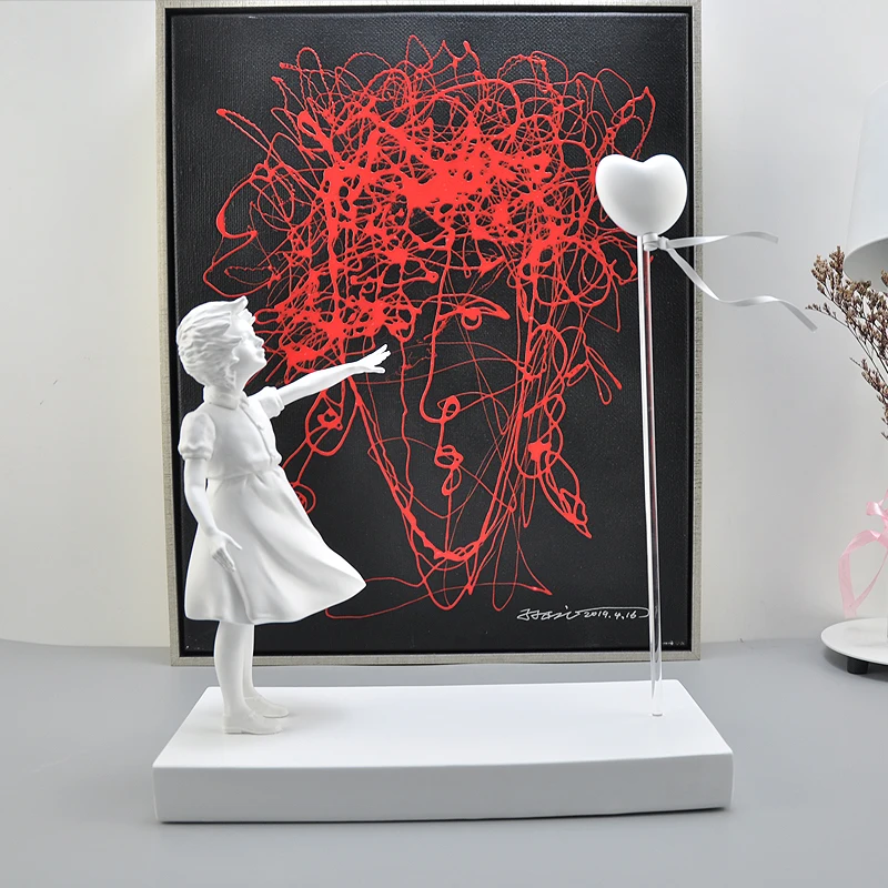 Details about   Girl Statue Luxurious Balloon Banksy Flying Balloons Girl Sculpture Home Decor 