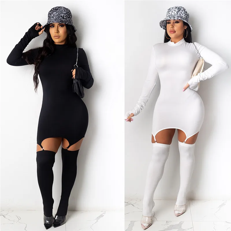 Простой Однотонная одежда с высоким воротником длинными рукавами узкие Dresssexy