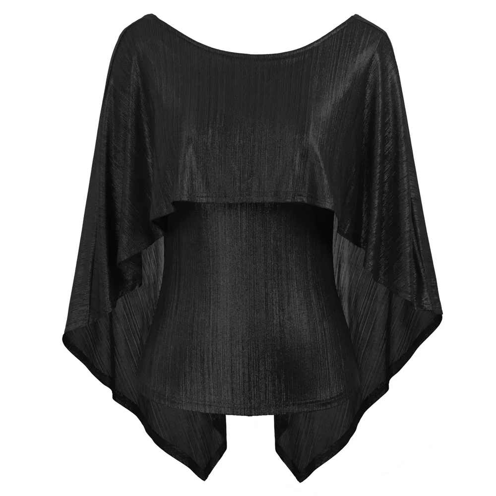 Sexy Womens Glossy Backless Clubwear Irregular Drape Stretch Slim Cape Tops 2019 | Женская одежда