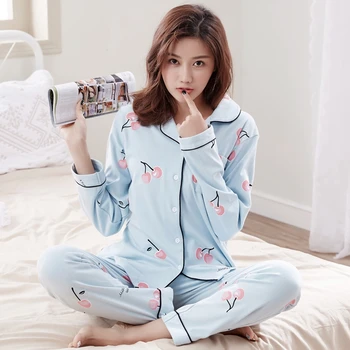 

Sweet Girls 100% Cotton Pajamas Sets For Women 2020 Autumn Winter Long Sleeve Pyjamas Femme Pijama Homewear Lounge Home Clothing