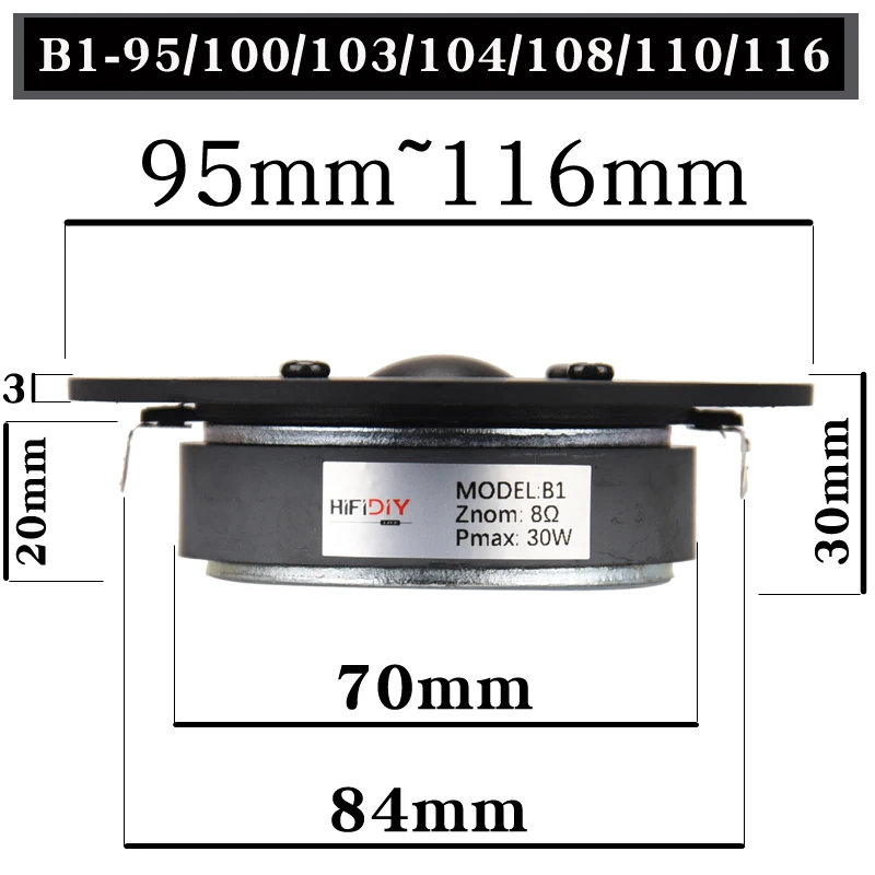 Unidade de Alto-falante Hifidiy Live Polegada Pinças Seda Preta Membrana 4 - 8ohm 30w Alto-falante Atreível B1-95 100 103 104 108 110 116mm 44.5 - Image 2