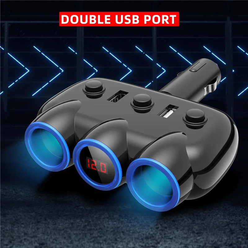 Универсальный 3 в 1 USB Автомобильное зарядное устройство светодиодный цифровой дисплей Розетка для автомобильного прикуривателя Разветвитель штекер зарядное устройство адаптер для телефона MP3