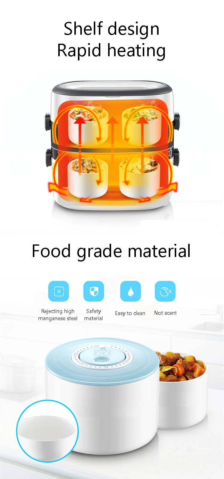 Description Picture 3 of item1.5L Rice cooker 1/2 Layer Spill-proof sealing Ceramic Liner Multifunctional Food Steamer Egg Boiler Portable Lunch Box Anti-dry