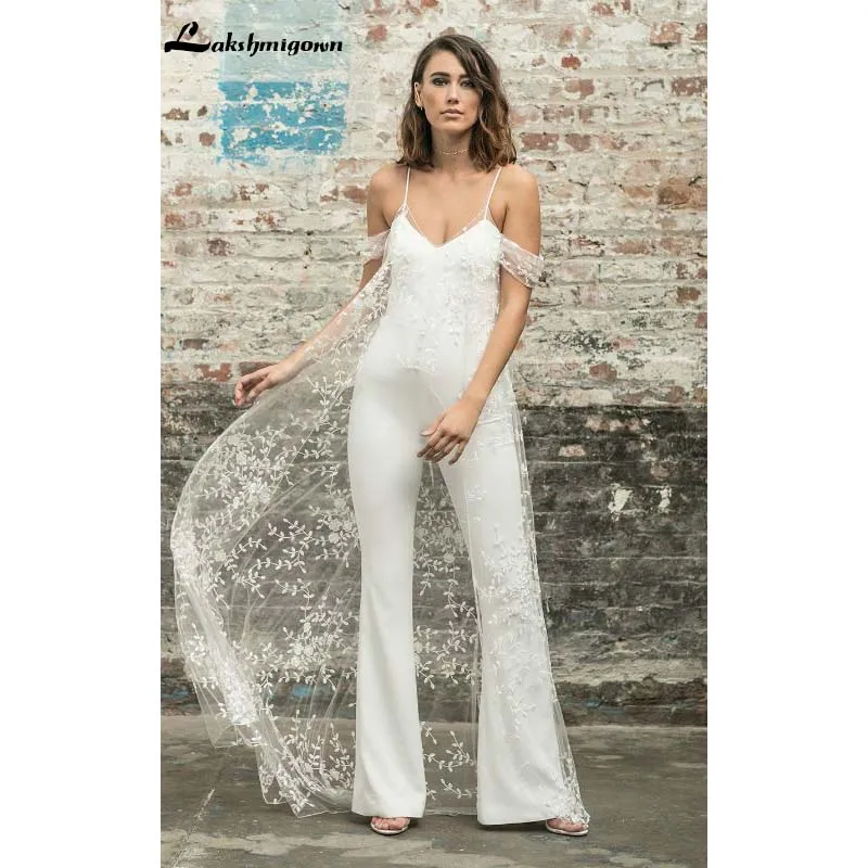 white bridal jumpsuit with cape