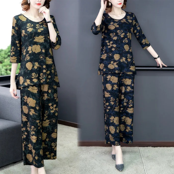 

2020 New Style Large Size Fashion WOMEN'S Dress Wide-Leg Loose-Fit Capri Elegant Slimming Mom Spring Summer Tops Two-Piece Set