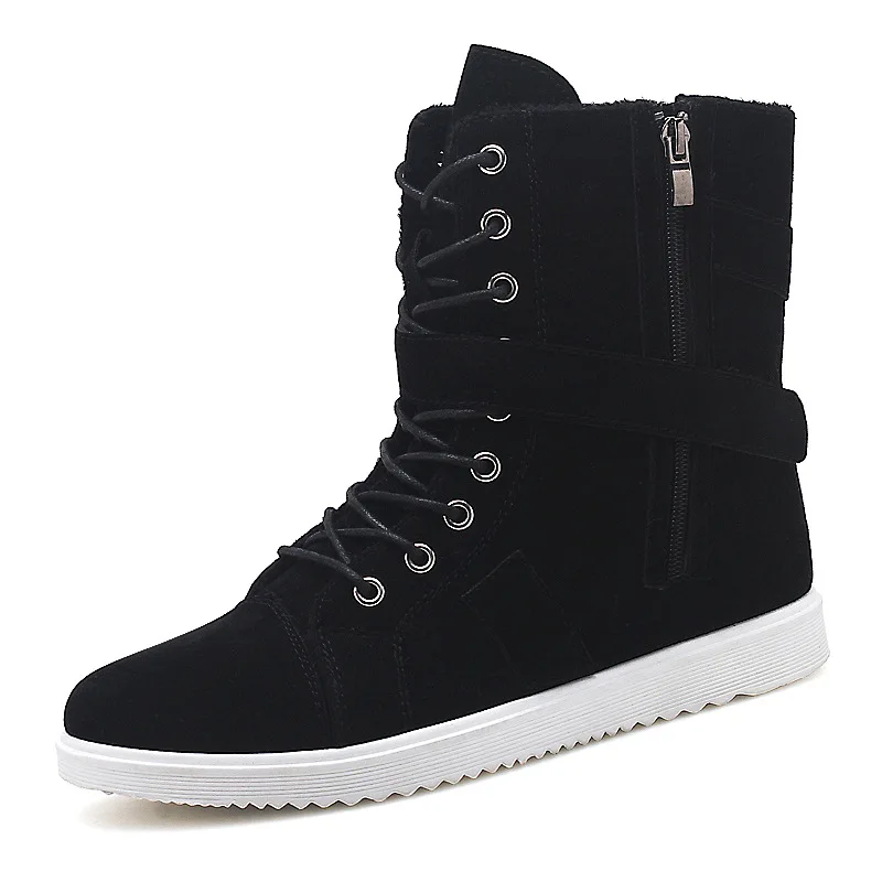 

2019 New Flat heel men boots Frosted Keep warm Shoes male Round head Solid Color Lace up fashion Men's winter boots Size 39-44