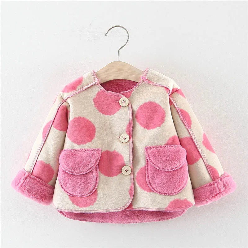 

2019 Winter Baby Girls Polka Dot Print Fleece Pockets Warm Jacket Children Kids Outerwear Princess Party Coats casaco
