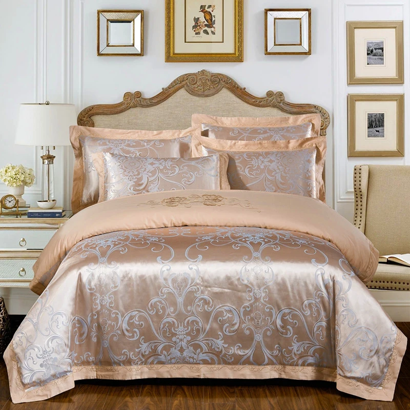

SILIKOLOVE 4pcs/Set Satin Jacquard Silk Luxury Bedding Sets Cotton Duvet Cover Set Bed Linen Linings Pillowcases Home Textile