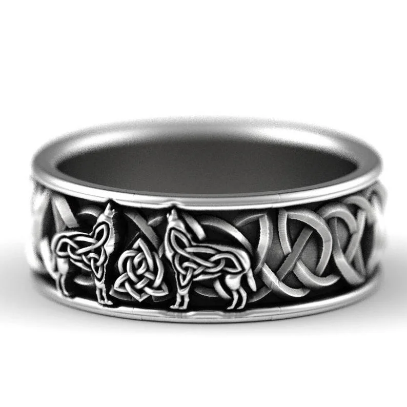 Huitan Viking Nordic Mythology Giant Wolf Men Ring Defense Totem Wolf Fashion Hip Hop Rock Unisex Finger Ring Punk Gift - Image 2
