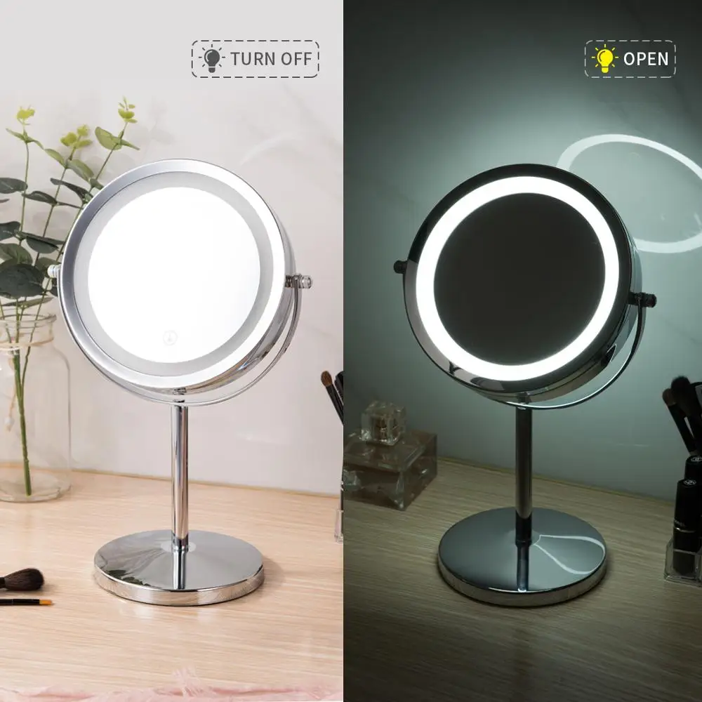 LED зеркало для макияжа 2 лица 3X увеличительное Сенсорное стекло с подсветкой