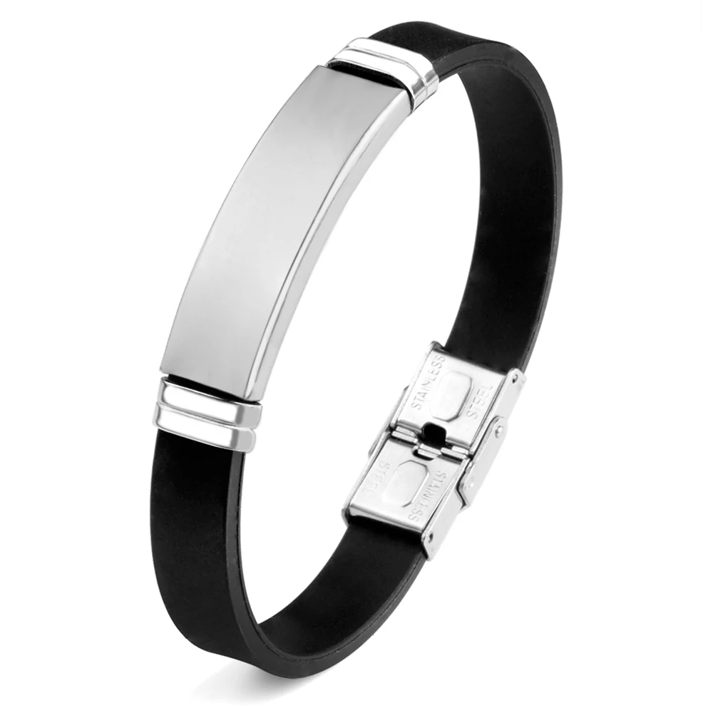 Stainless Steel Silica Gel Bracelet For Men Adjustable Fashion Trendy ...
