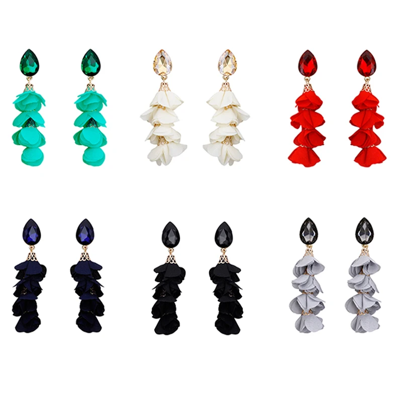 

Unique ZA Design Black Blue Gray Red Green White Fabric Cloth Drop Earrings Women's Colorful Gem Dangle Hanging Earrings Brincos
