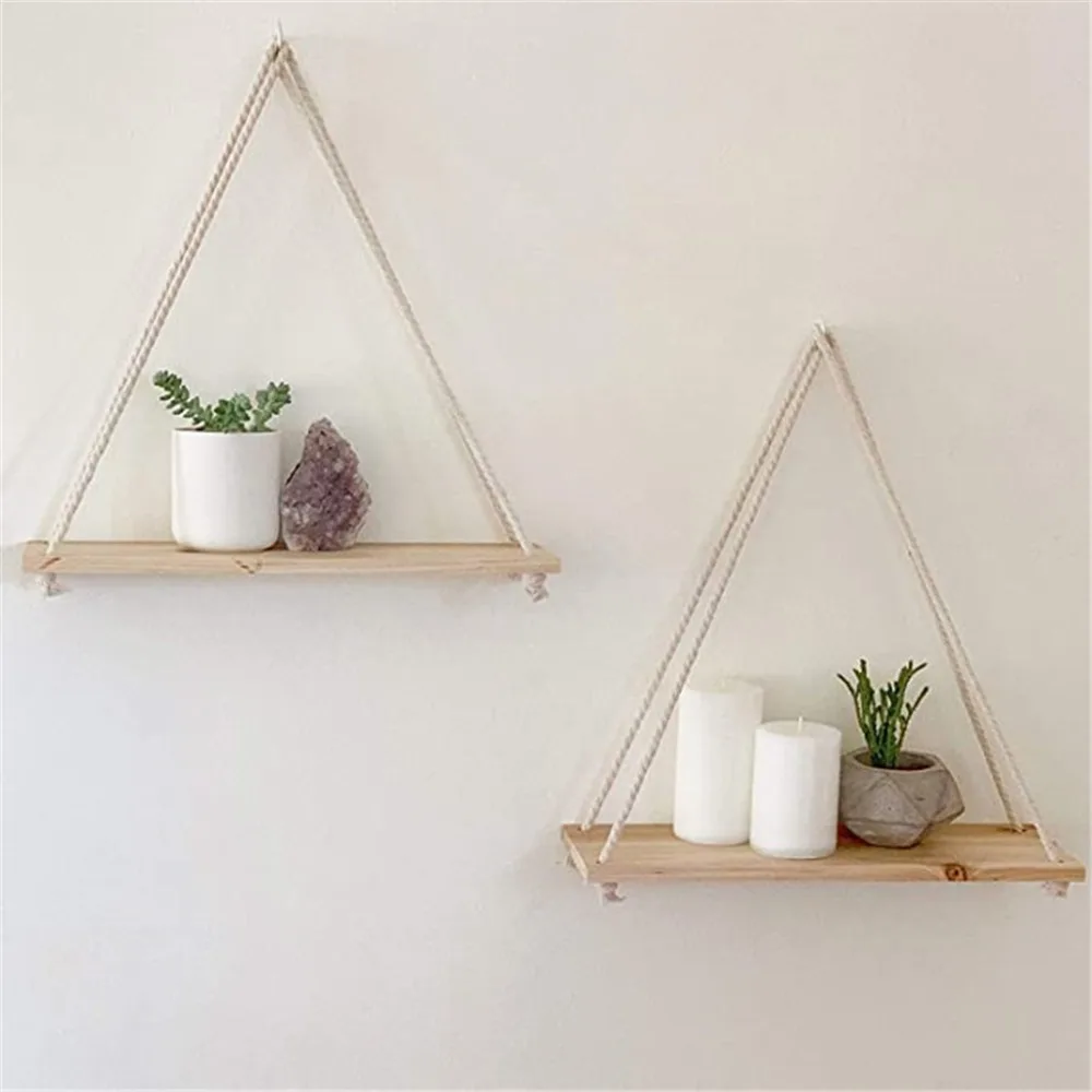 Hanging Wall Shelves Decoration Wooden Swing Hanging Rope